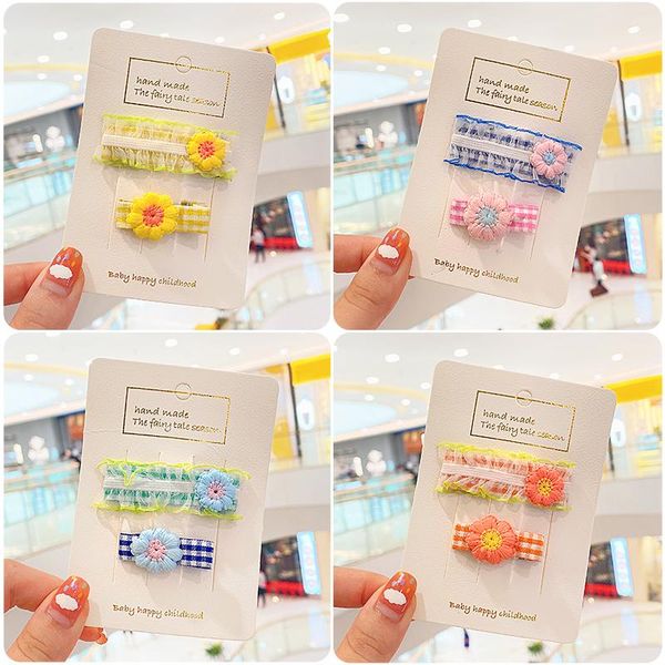 

hair accessories 2 pcs/set baby girls cute colors knitting flower ornament clips children lovely barrettes hairpins kids, Slivery;white