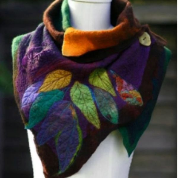 

leaf print fashion scarf neck, Blue;gray