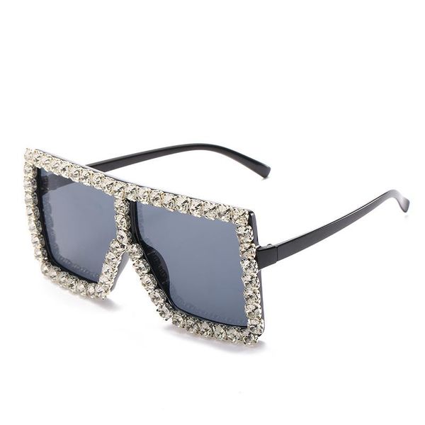 

2021 luxury glasses frame women brand oversized diamond square sunglasses travel eyeglass shiny shades uv sun ladies rhinestone qdlwn, White;black