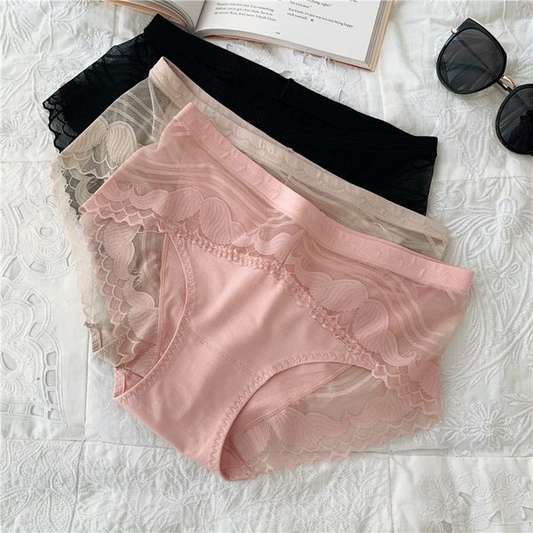 

2021 summer new large waist lace breathable women's underwear, Black;pink