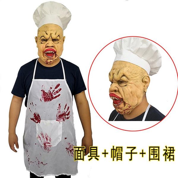 

party masks halloween creepy scary costume mask for adults horror prop funny chef with hat & apron