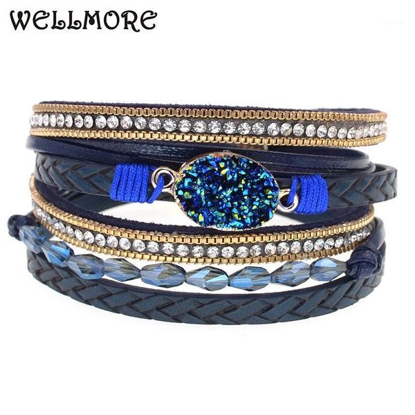 

charm bracelets wellmore leather for women beaded crystal magnet & bangles female fashion jewelry wholesale, Golden;silver