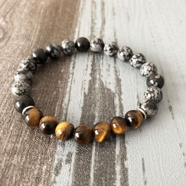 

tennis mens mala stretch bracelet tiger's eye strength healing wrist prayer beads snowflake tiger for men, Golden;silver