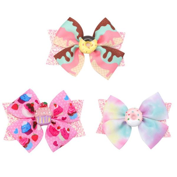 

hair accessories 10pcs/lot 4" bow pinwheel clips for girls kids cartoon ice cream hairpins princess birthday party, Slivery;white