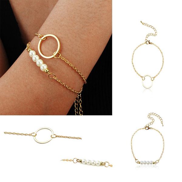 

charm bracelets gold bracelet pearl beads for women adjustable aesthetic ideas hand chain hollow multilayer jewelry wedding accessories, Golden;silver