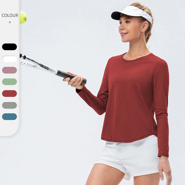 

new autumn and winter women's sports long-sleeved loose breathable quick-drying fitness clothes t-shirt tennis yoga running top, White;red