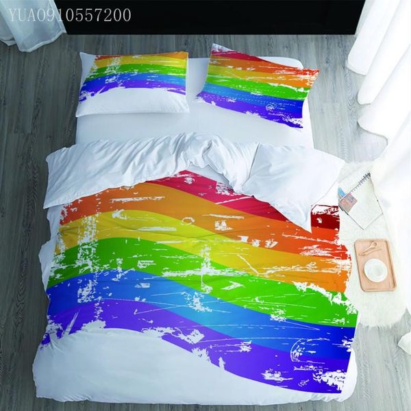 

bedding sets 3d printed comforter set 2/3 pcs rainbow bed linen  king white duvet cover children quilt bedclothes