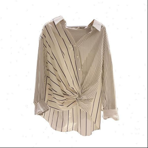 

ewq] korean style women shirts new 2021 cotton casual wild ladies blouses and striped long sleeve women clothing, White