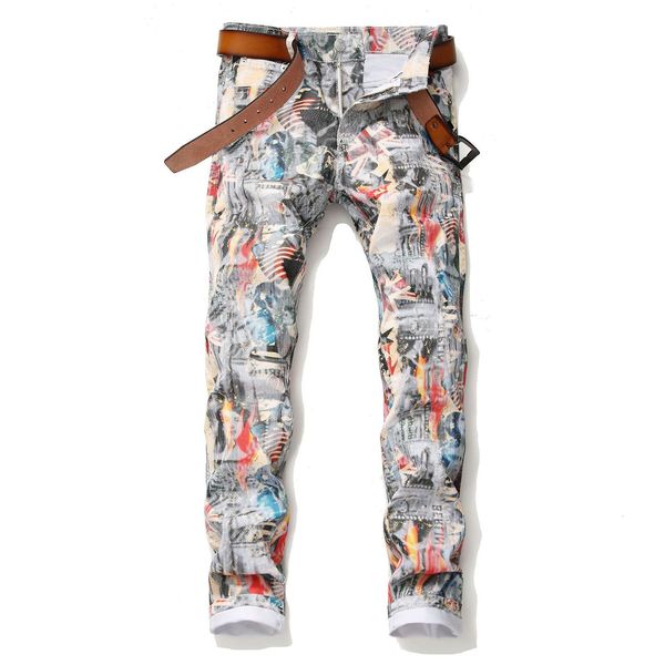 

new male digital thin fashion straight nightclub flower stretc character pants krg6, Blue
