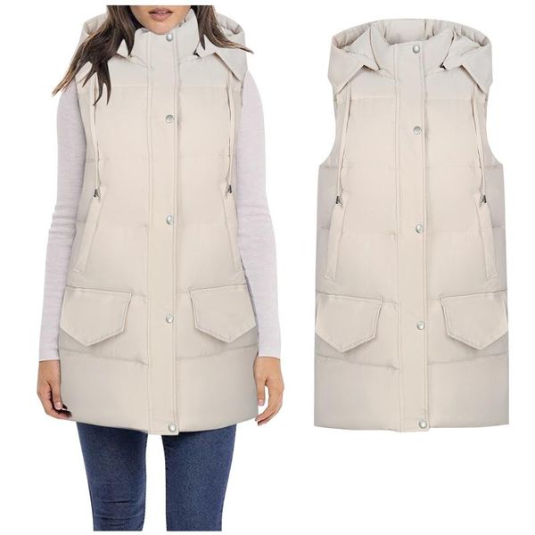 

women's vests 2021 winter coats women parkashooded warm long vest coat jacket female cotton padded parka feminina chalecos plus size, Black;white