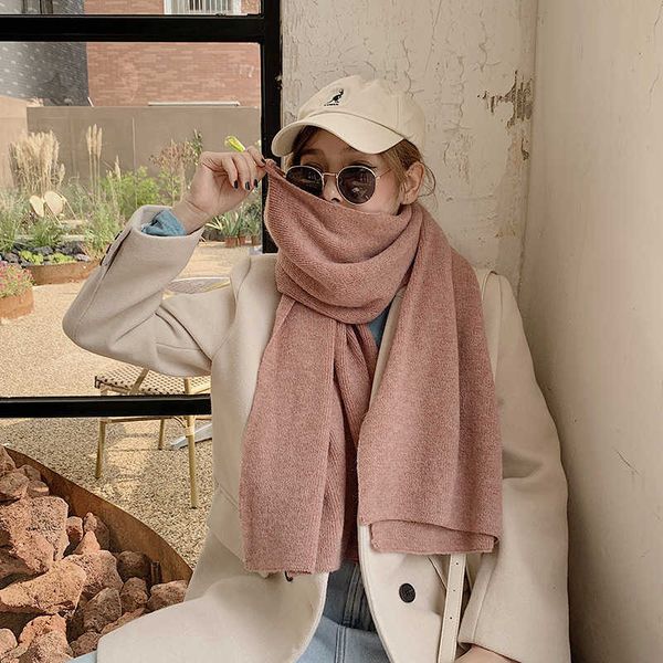 

winter solid color thickened scarf korean version male female lovers long and versatile plain wool knitted student bib, Blue;gray