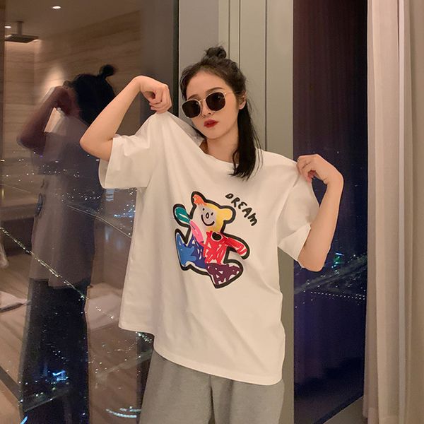

2021 new women's short sleeve t-shirt, summer and leisure, harajuku, kawaii, tumblr, fashion, 3xl n2fi, White