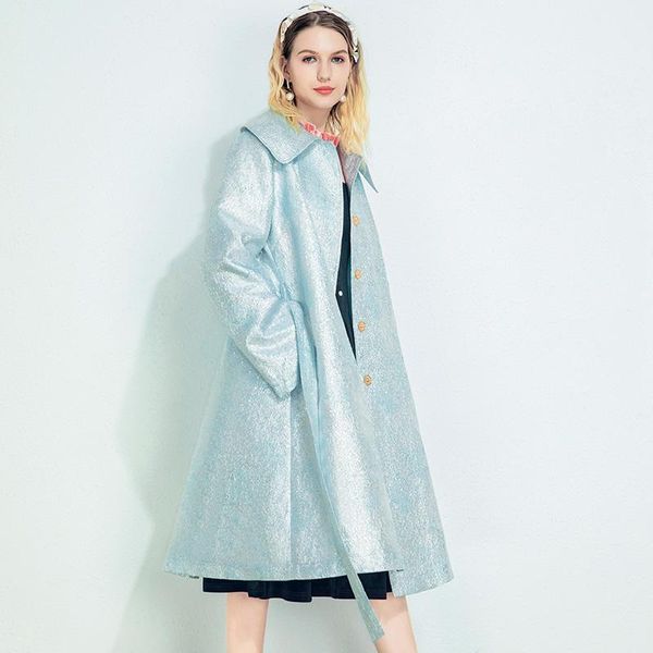 

women's trench coats 2021 blue windbreaker mid-length texture jacquard loose and crisp jacket women spring autumn all-match, Tan;black