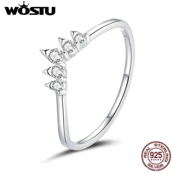 

wostu original 925 sterling shiny crown elegant zircon ring for women wedding fingers silver 925 gift jewelry cqr686
