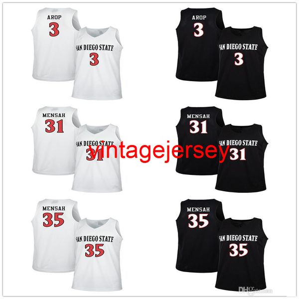 

san diego state aztecs college #3 aguek arop basketball jerseys #31 nathan mensah #35 joel mensah mens stitched custom any number name, Black