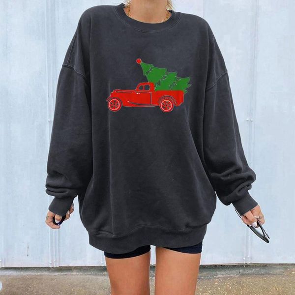 

women's hoodies & sweatshirts truck winter trees camper printed sweatshirt graphic long sleeves hipster merry christmas family festival, Black