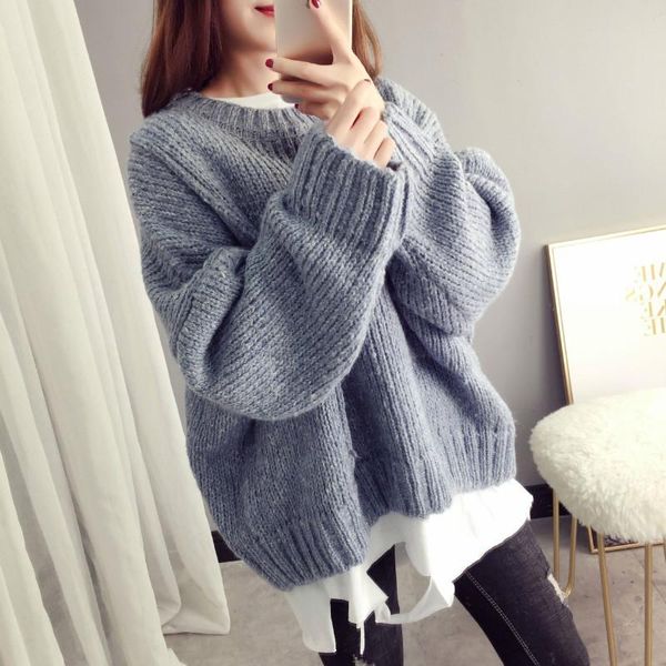 

women's sweaters fashion womens 2021 winter o neck casual pullovers loose batwing sleeve solid thick, White;black