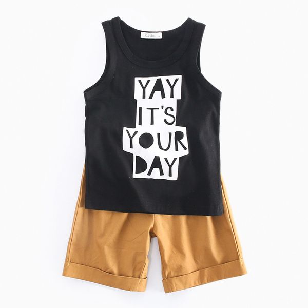 

summer baby boy clothes kids baby boys vest printing sets clothing suit t-shirt + shorts children clothing sets, White