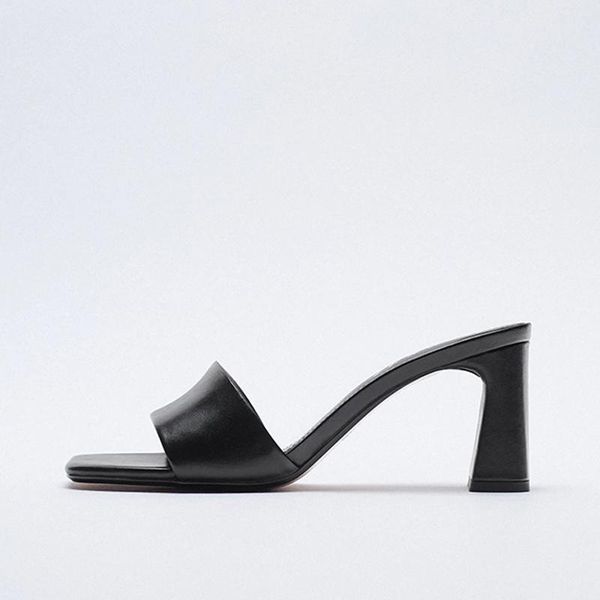 

slippers summer women sandals 2021 fashion square toe black high heels casual open slides woman