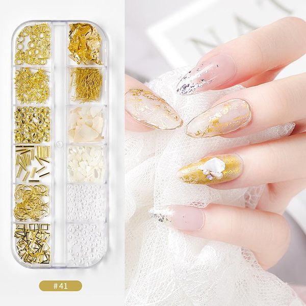

nail art decorations jewelry rhinestone hollow rivet sticker sequin colored diamond flat pearl shell nails accesorios decoration parts, Silver;gold