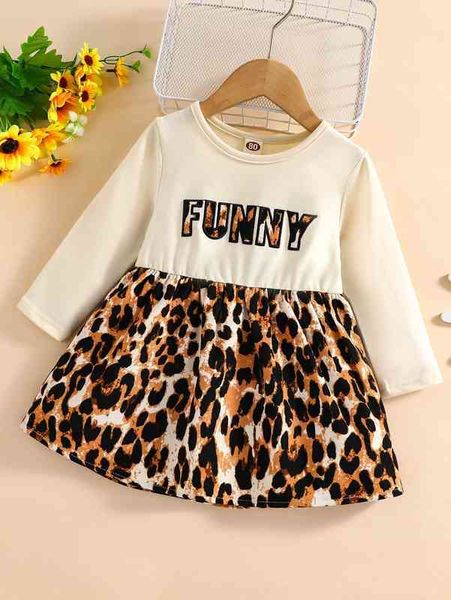 

baby letter embroidery leopard print dress she, Red;yellow