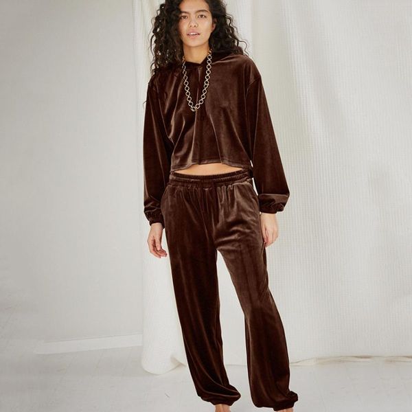 

women's two piece pants velvet pantsuit 2 pcs retro loose sweater suits casual sport suit hooded tracksuit outsuit trouser jumpsuit, White