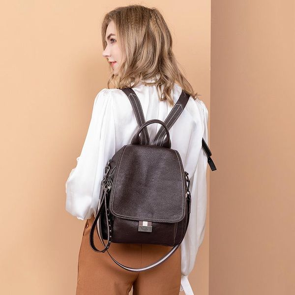 

outdoor bags leather leisure women's bag double shoulder backpack travel