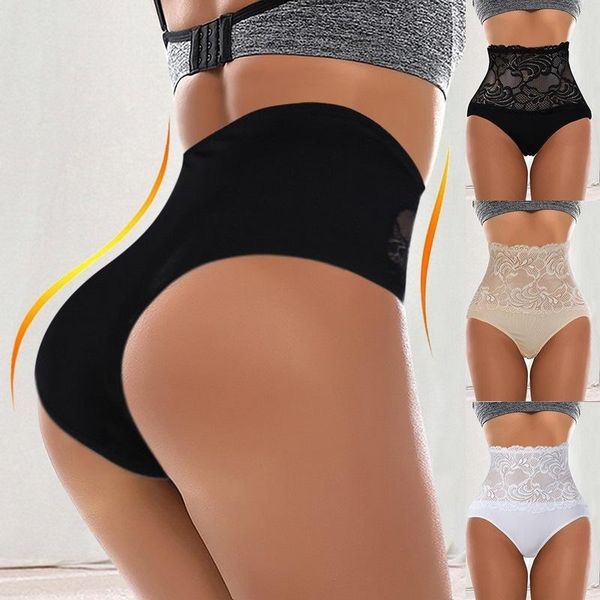 

women's panties high waist body shaper briefs lace flower mesh crochet underwear slimming pants 2021, Black;pink