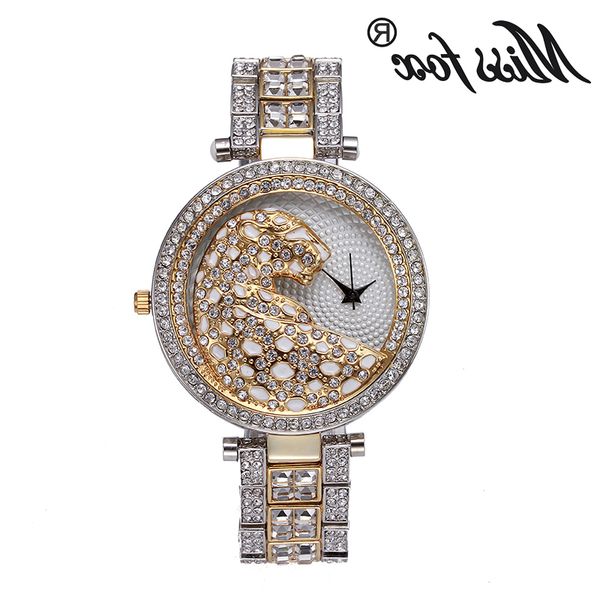 

missfox women's watches luxury ice out hip hop quartz watch female fashion leopard ladies dress party clock jewelry gift 2021, Slivery;brown