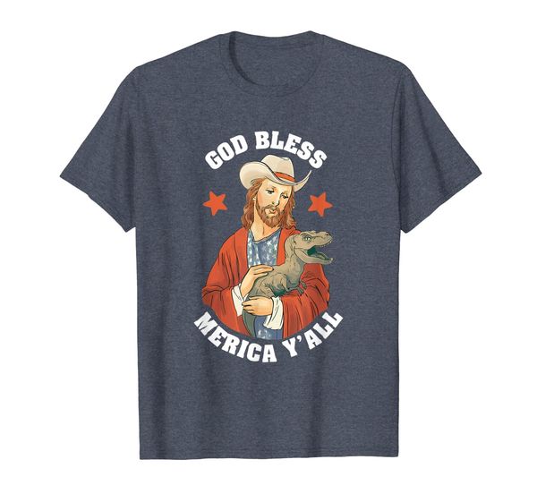 

usa tees: god bless merica y'all jesus dinosaur cowboy hat, White;black