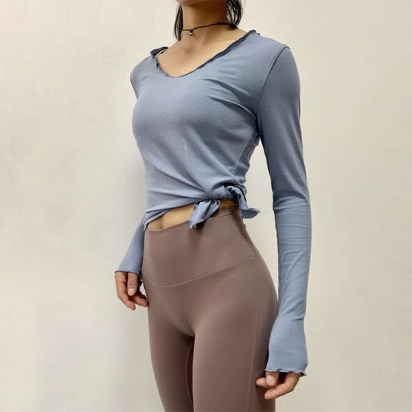 

new yoga women's tight autumn and winter fitness suit running shirt sports long sleeve t-shirt, Gray