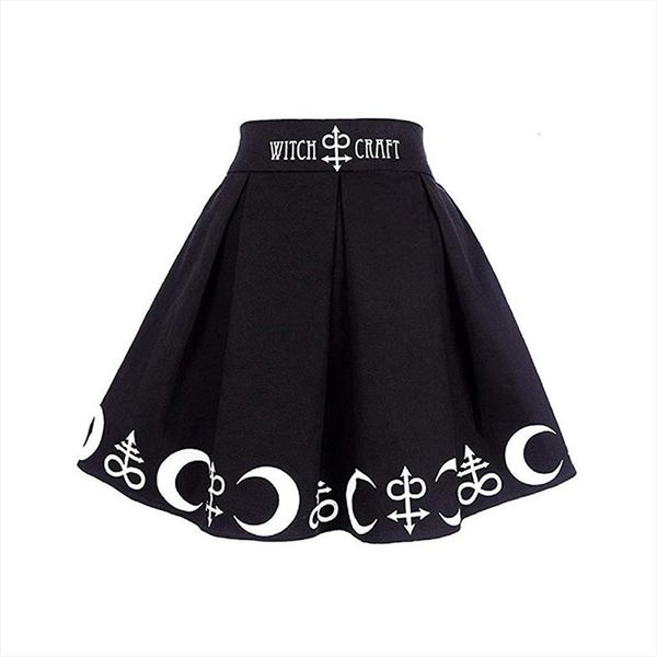 

gothic clothes high waisted punk women skirts witchcraft magic spell symbols pleated mini jupe femme, Black