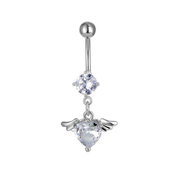 

d0617 heart zircon belly navel ring clear 8mm shape 14 ga 10mm length, Silver