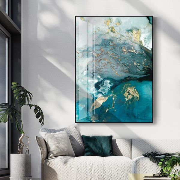 

paintings blue creative abstract watercolor canvas, modern decorative image of golden for el and office wall decoration