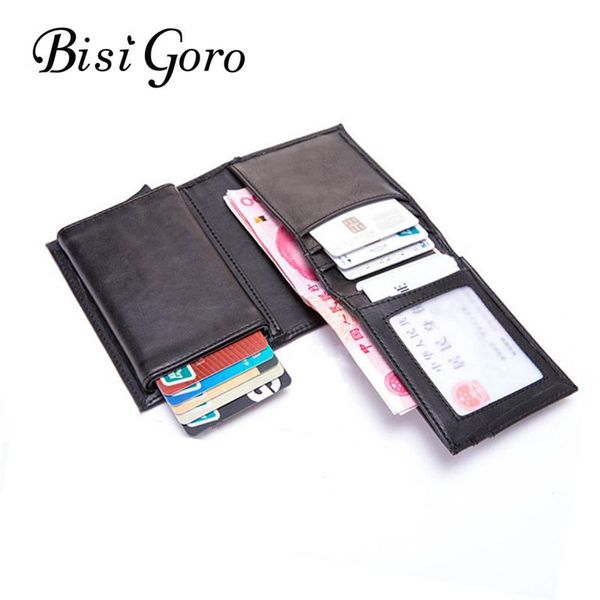 

card holders bisi goro 2021 rfid business holder blocking wallet aluminium box pu leather automatic metal for travel, Brown;gray