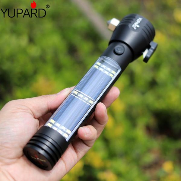 

flashlights torches solar led 9-in-1 multi-function safety hammer usb built-in battery with magnet survival emergency tool