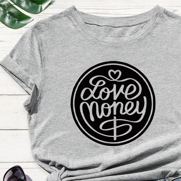 

special coin design vogue graphic minimalism new t shirt women beautiful t shirt i love money letter print tshirt, White