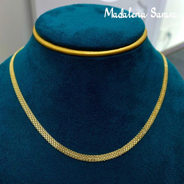 

chains madalena sarara pure 18k yellow gold mesh flat thick chain women necklace set au750 exquisite handmade-c, Silver