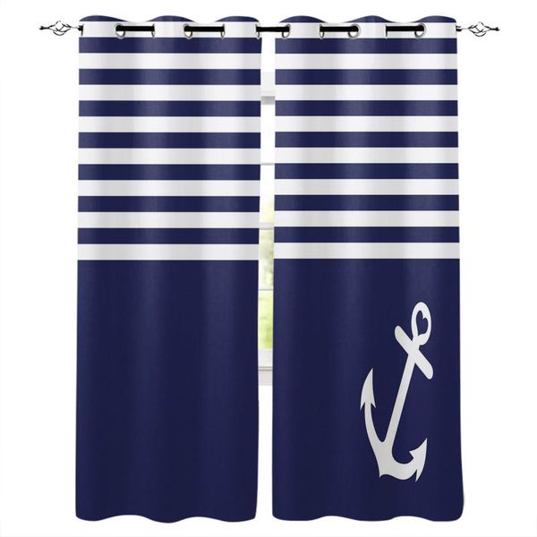 

curtain & drapes blue white stripes anchor curtains for kitchen bedroom window treatment living room drape home decoration