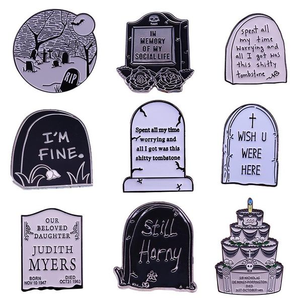 

pins, brooches cemetery rest in peace rip tombstone headstone grave gothic enamel brooch pins badge lapel pin alloy metal accessories, Gray