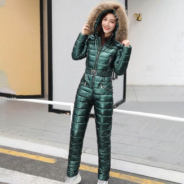 

women's two piece pants 2021 pant sets solid color hooded winter warm thickened down noodles bread suit korean style one-piece suits, White