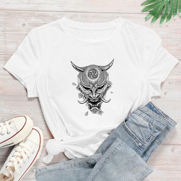 

single gray ghost mask graphic streetwear new t shirt women loose simplicity t-shirt oversize halloween refreshing t shirt, White