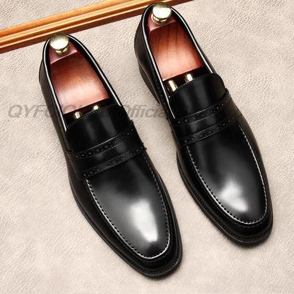 

brand black men loafers shoes casual business leather shoes for men slip on round head dress shoe for wedding party