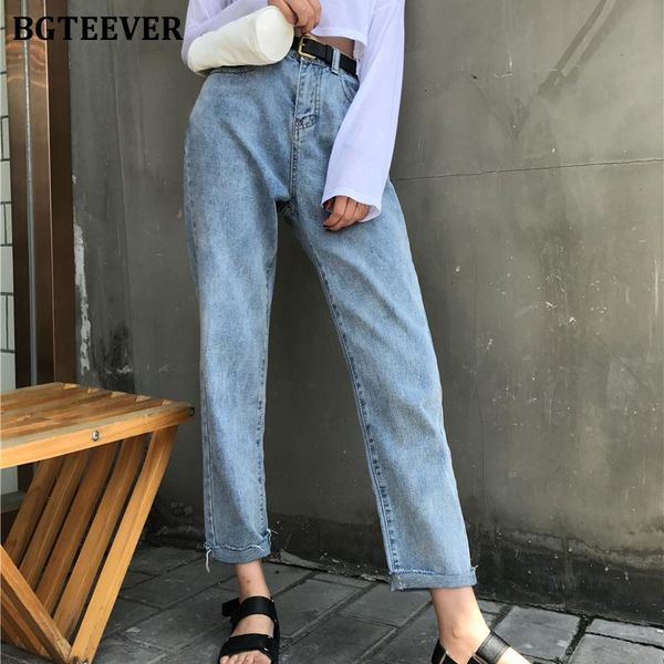 

women's jeans bgteever vintage high waist denim blue for women 2021 spring summer loose female straight pants ladies pantalon