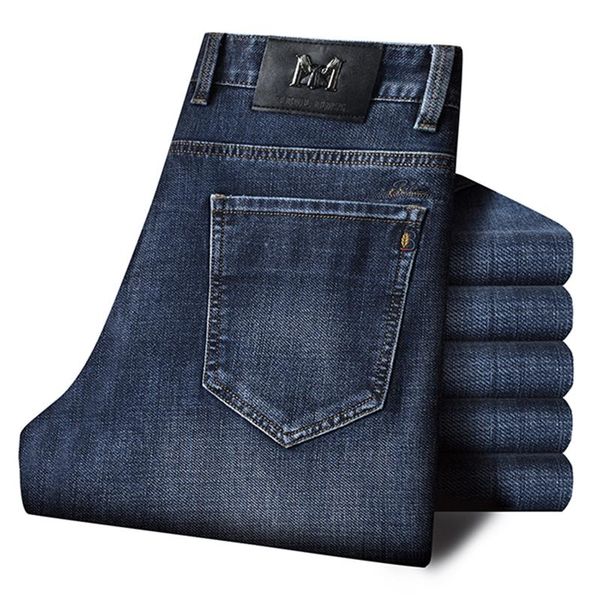 

men's jeans four seasons brand classic fashion trend all-match stretch denim trousers male concealed button casual pants, Blue