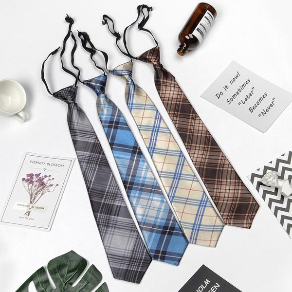 

neck ties japanese lattice jk uniform student skirt with tie harajuku college style for men women casual striped necktie, Blue;purple