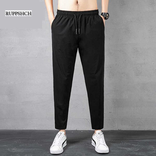 

men summer sports pants thin training elastic waist jogging casual trousers sports pants solid color quick-drying pants men 210707, Black