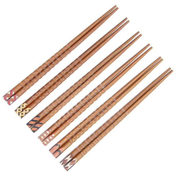 

chopsticks 5 pairs wood reusable japanese style tableware for home restaurant (random pattern)