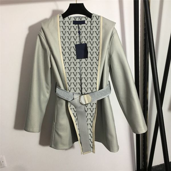 

women hooded tweed coat lace up waist trench coats ladies autumn winter long sleeve overcoat, Tan;black