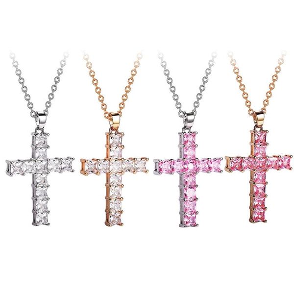 

pendant necklaces copper inlaid zircon cross necklace trend classic clavicle chain accessories, Silver
